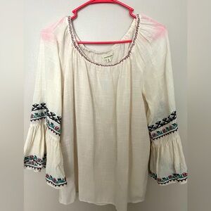 Max Studio Embroidered Bell Sleeve Gauze Top (L)